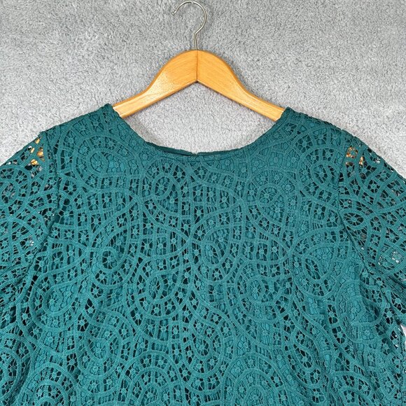 Philosophy Top Womens XXL Green Lace Short Sleeve Scoop Neck Blouse - Picture 3 of 9